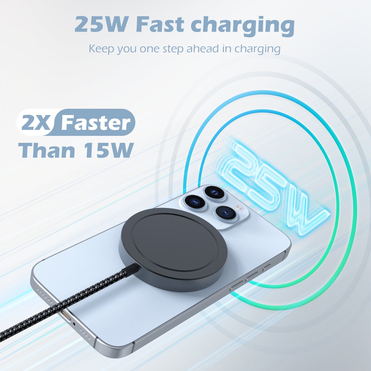 Magnetic Wireless Charger, 25W Magnetic Wireless Charging Pad Compatible for iPhone 17 16 15 14 13 12, AirPods,Ultra-Slim Case Friendly Charging Mat (Black)