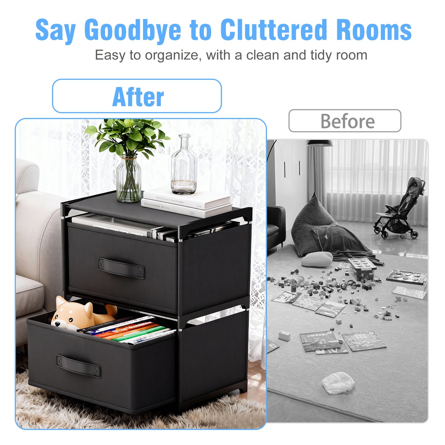 BAOKALER Fabric Dressers for Bedroom with 2 Drawers, Multifunctional Bedroom Storage Cabinet Drawers for Clothes, Small Dresser for Living Room, Hallway, Black