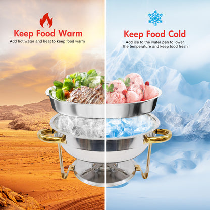 CATGOOD Chafing Dish Buffet Set 4 Pack 5QT Round Half-Gold Plated Stainless Steel Chafing Dish with Stainless Steel Lid, Buffet Warmer Set, for Home Gatherings, Christmas Parties, Catering Events