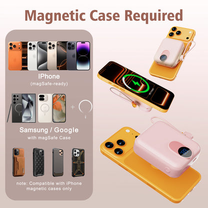 Magnetic Portable Charger, Ultra-Light 10000mAh 22.5W Power Bank, USB-C In & Out Fast Charging, Wireless Powerbank Compatible with iPhone 17/16/15/14 Samsung S22/S21 iPad etc (Pink)