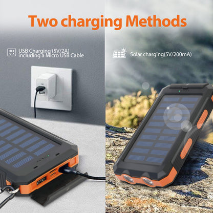 2PK Solar Power Bank, Portable Charger, 20000mAh Solar Charger with LED Flashlight, IP65 Waterproof External Backup Battery Pack Perfect for Camping, Outdoor Activities