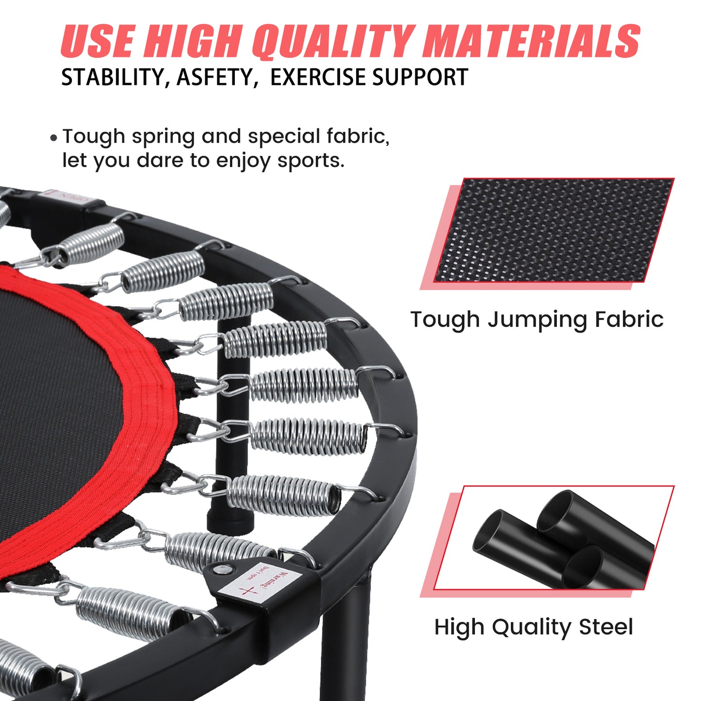 48" Exercise Mini Trampoline, Fitness Rebounder Trampoline for Adults with Adjustable Foam Bar, 330lb, Indoor Trampoline for Adults/Kids