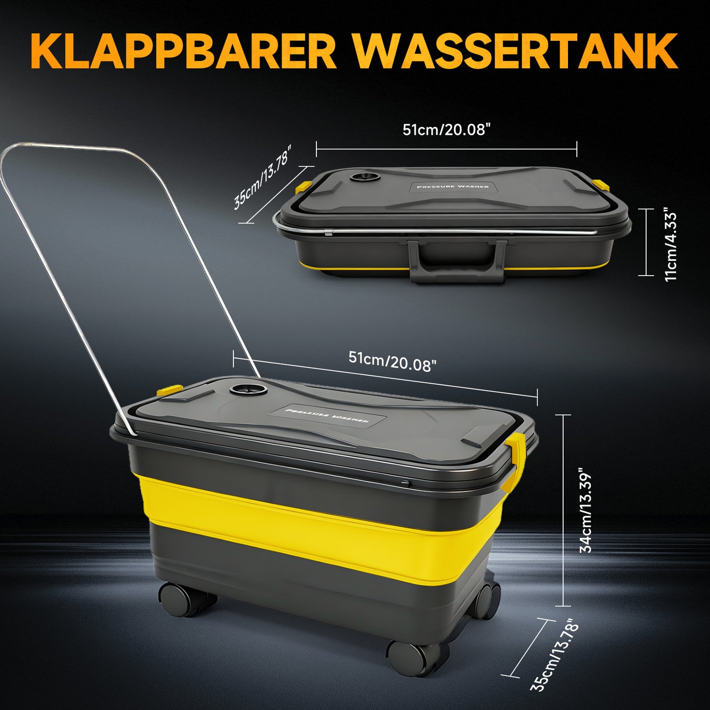 BAOKALER 1160PSI Pressure Washer with Foldable Water Container, 4.0Ah Dual Batteries, 6-in-1 Adjustable Nozzle, Portable Power Cleaner for Car Wash, Fences, Patio & Outdoor Cleaning – Yellow