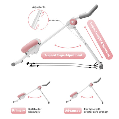 ALSO GO Ab Machine, Adjustable Ab Trainer Machine, Abdominal Workout Equipment with LED Display, 300 lb Foldable Abdominal Core Equipment with Resistance Bands, Pink