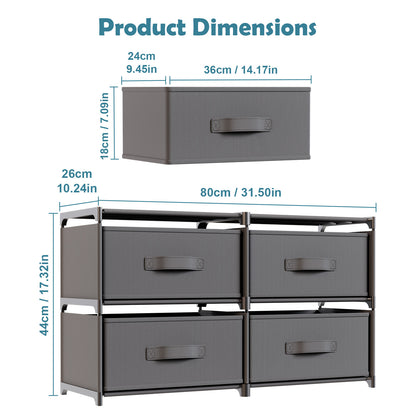 BAOKALER Clothes Drawer Dresser with 4 Drawers, Double Row Non-Woven Fabric Dresser for Bedroom, Hallway, Entryway, Closets, Sturdy Steel Frame, Wood Top, Gray