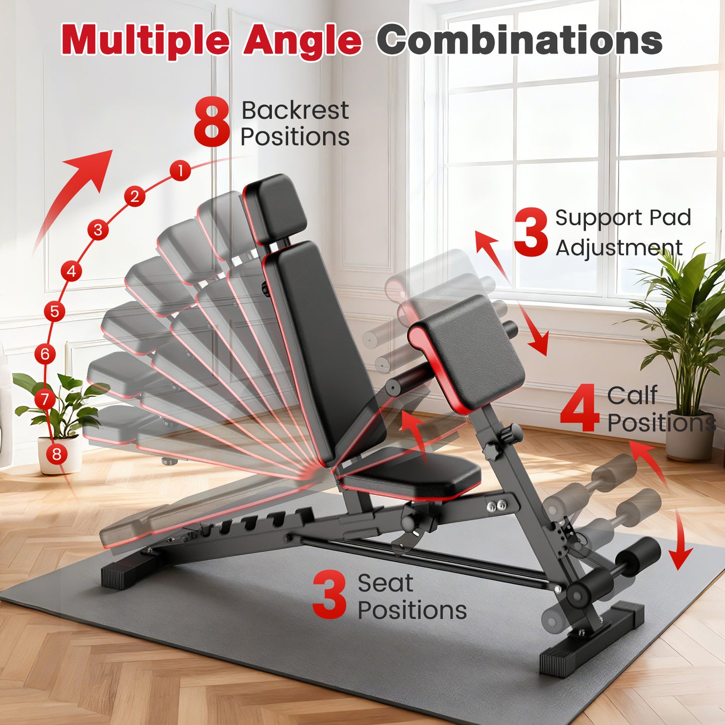 BAOKALER Weight Bench, 1000LBS Max Load, 8 in 1 Dumbbell Bench with Adjustable Seat Angles, Incline, Decline, and Flat Bench Roman Chair for Full Body Home Gym Workout