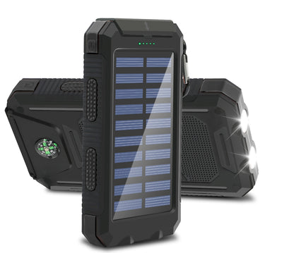 CATGOOD Solar Charger for Cell Phone 20000mAh, Portable Solar Power Bank with Dual 5V USB Ports, 2 Led Light Flashlight, Compass (Black)