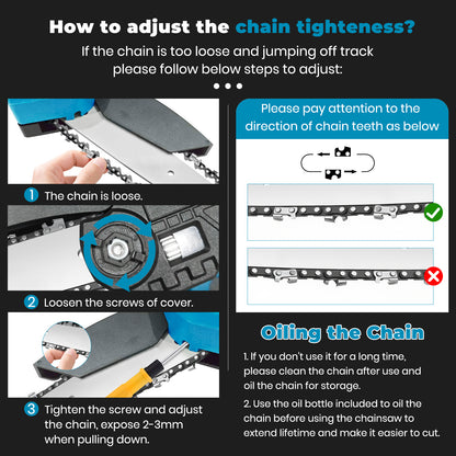 Mini Chainsaw Cordless, 6 inch & 4 inch Portable Electric Chainsaw with 2 Rechargeable Batteries and 3 Chains, for Tree Trimming Wood Cutting, Best Gifts for Father, Dad, Husband, Men, Blue