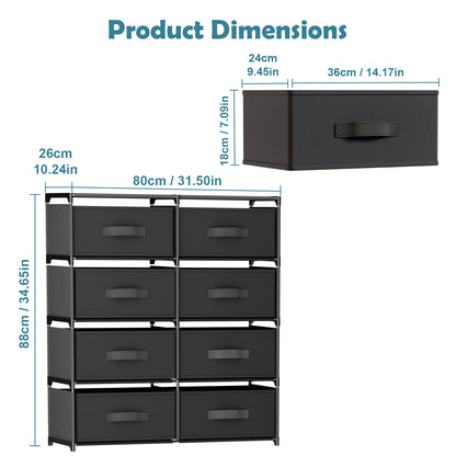 BAOKALER Double Row Non-Woven Fabric Dresser with 4 Drawers, Clothes Drawer Dresser for Bedroom, Hallway, Entryway, Closets, Sturdy Steel Frame, Wood Top, Black