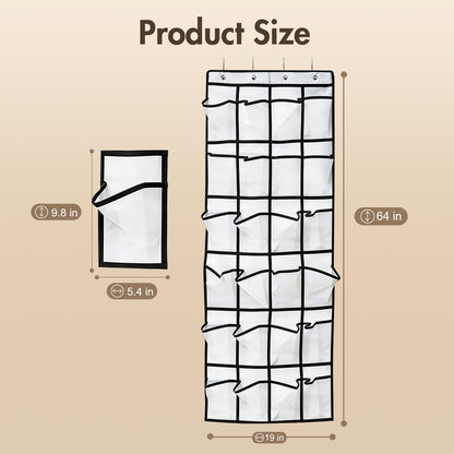Over The Door Hanging Shoe Organizer, 24 Large Breathable Mesh Pockets, 2 Pack Hanging Shoe Storage Organizer, White
