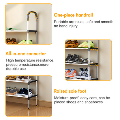 6-Tier Metal Shoe Rack Organizer for Entryway, Multifunctional Shoe Storage Shelf for Hallways, Bedrooms, Bathrooms, Offices, and Living Rooms, Silver and Black