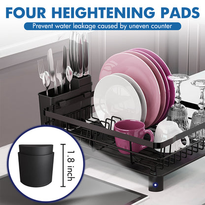Dish Rack Dish Drainers for Kitchen Counter, 16.9''L x 13''W x 5.9''H Dish Rack with Drain , Dish Drying Rack Drain with Utensil Holder, Cup Holder, Kitchen Dishes Storage and Organizers