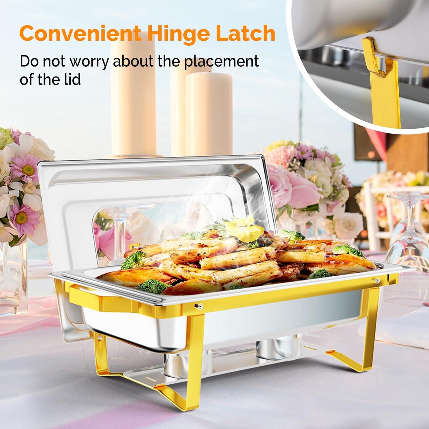 Rectangular Chafing Dish Buffet Set 1Pack, 9QT Buffet Warmer Sets and Stainless Steel Chafer for Hotel Catering, Parties, Weddings(Gold)