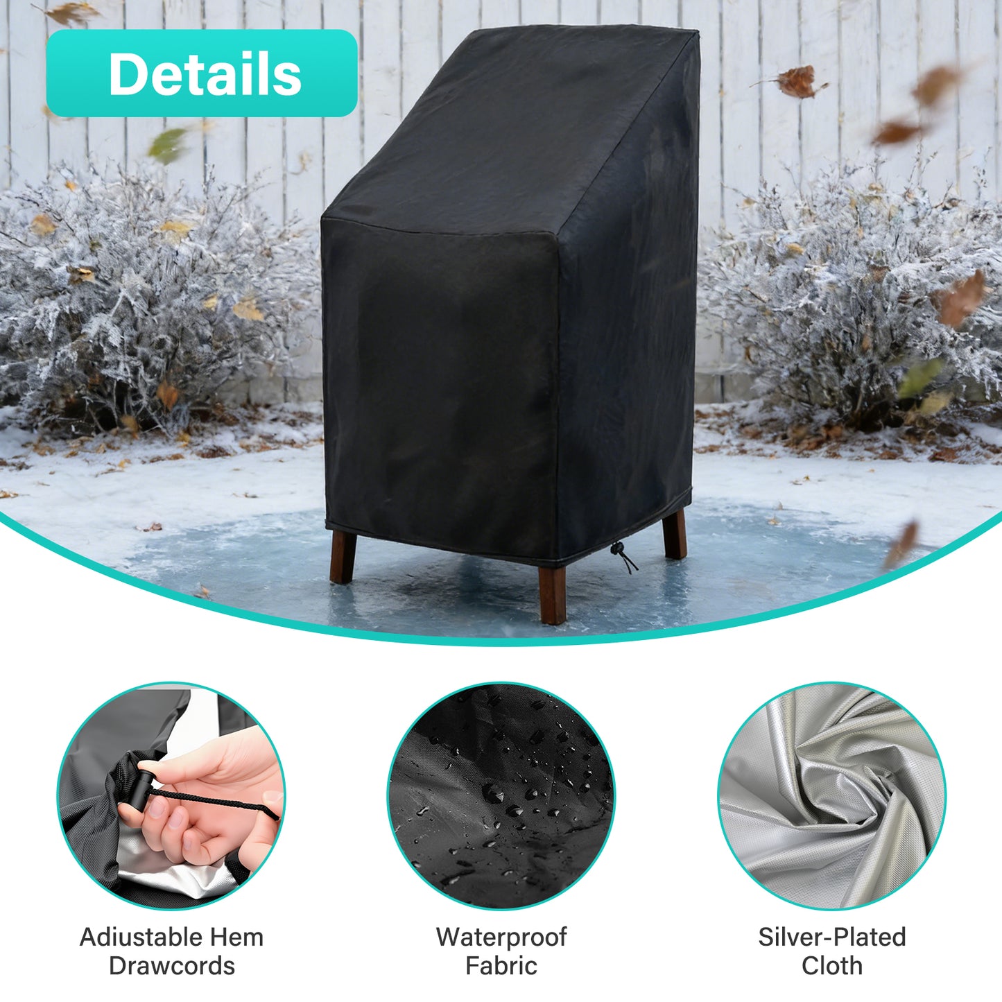 Patio Chair Covers,Outdoor Chair Cover,Waterproof Patio Furniture Covers for Outdoor Furniture, Large Covers for High-Back Chiar/Stackable Outdoor Chairs, 25" L x 25" W x 47"H,Black