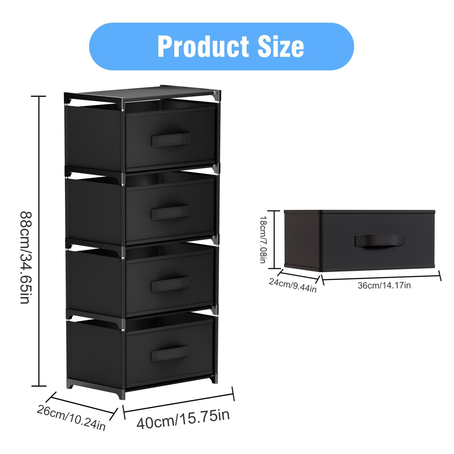 CATGOOD Fabric Dressers for Bedroom with 4 Drawers, Multifunctional Bedroom Storage Cabinet Drawers for Clothes, Small Dresser for Living Room, Hallway, Black