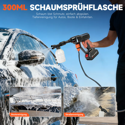 Cordless Pressure Washer, 900PSI Portable Power Washer with 2 X 4.0Ah Batteries, Electric Power Cleaner with 16.4ft Hose for Car, Floor, Garden