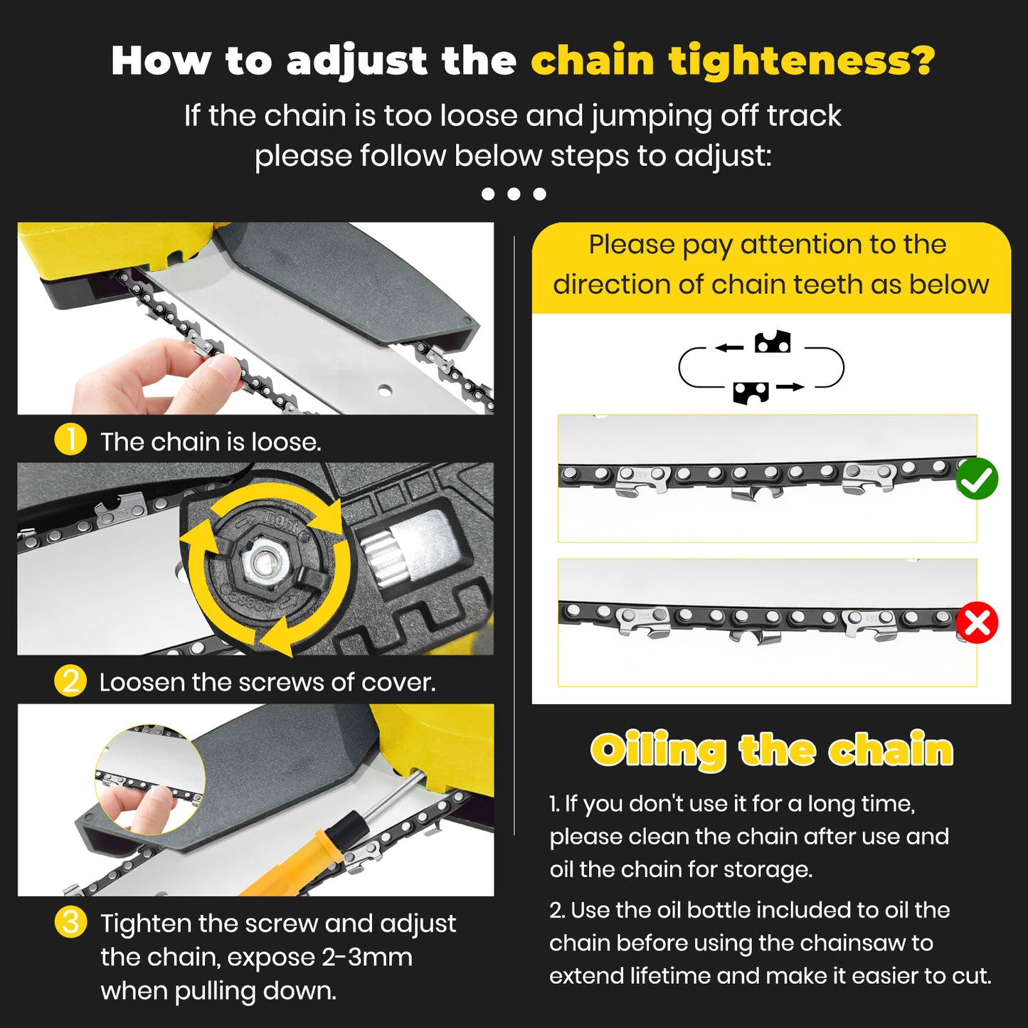 Mini Chainsaw Cordless, 6 inch & 4 inch Portable Electric Chainsaw with 2 Rechargeable Batteries and 3 Chains, for Tree Trimming Wood Cutting, Best Gifts for Father, Dad, Husband, Men, Yellow