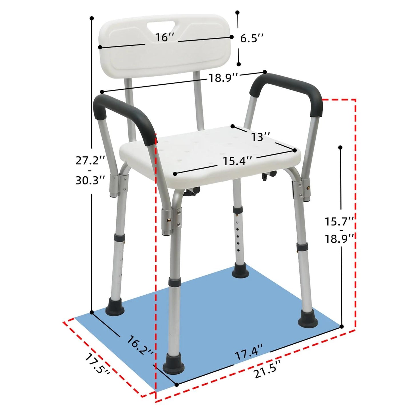 Shower Chair 450lbs with Padded Armrests and Back, Heavy Duty Shower Seat for Bathtub Slip Resistant, Shower Bench with Adjustable Height