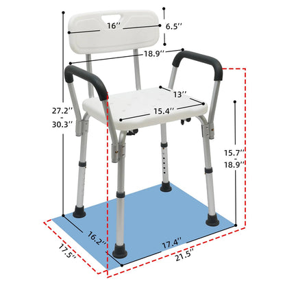 Shower Chair 450lbs with Padded Armrests and Back, Heavy Duty Shower Seat for Bathtub Slip Resistant, Shower Bench with Adjustable Height