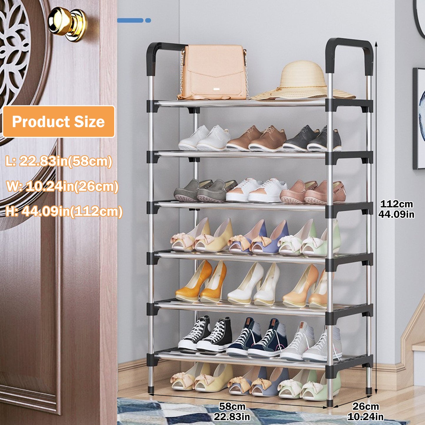 6-Tier Metal Shoe Rack Organizer for Entryway, Multifunctional Shoe Storage Shelf for Hallways, Bedrooms, Bathrooms, Offices, and Living Rooms, Silver and Black
