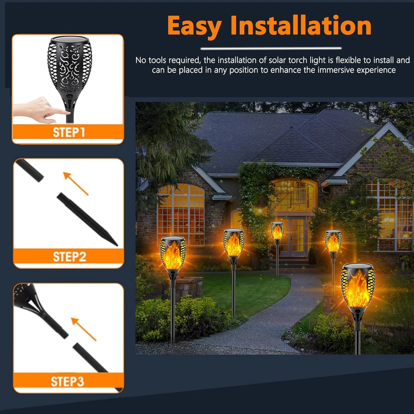 12-Pack Solar Tiki Torch Light with Flickering Flame for Halloween Decorations, Waterproof Outdoor Solar Light Decor for Garden Yard Pathway Patio