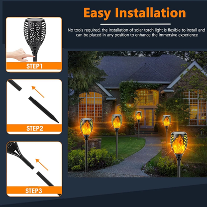 12-Pack Solar Tiki Torch Light with Flickering Flame for Halloween Decorations, Waterproof Outdoor Solar Light Decor for Garden Yard Pathway Patio