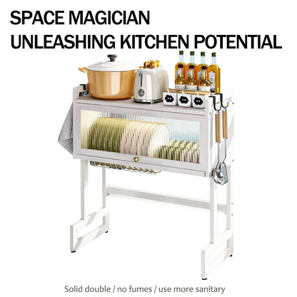 Overthe Sink Dish Rack, Over the Sink Drying Rack with Cover, Dish Drying Rack Over Sink for Bowls and Cutlery, Dish Holder Organizer for Kitchen Counter Storage (White, 25.6" Length)