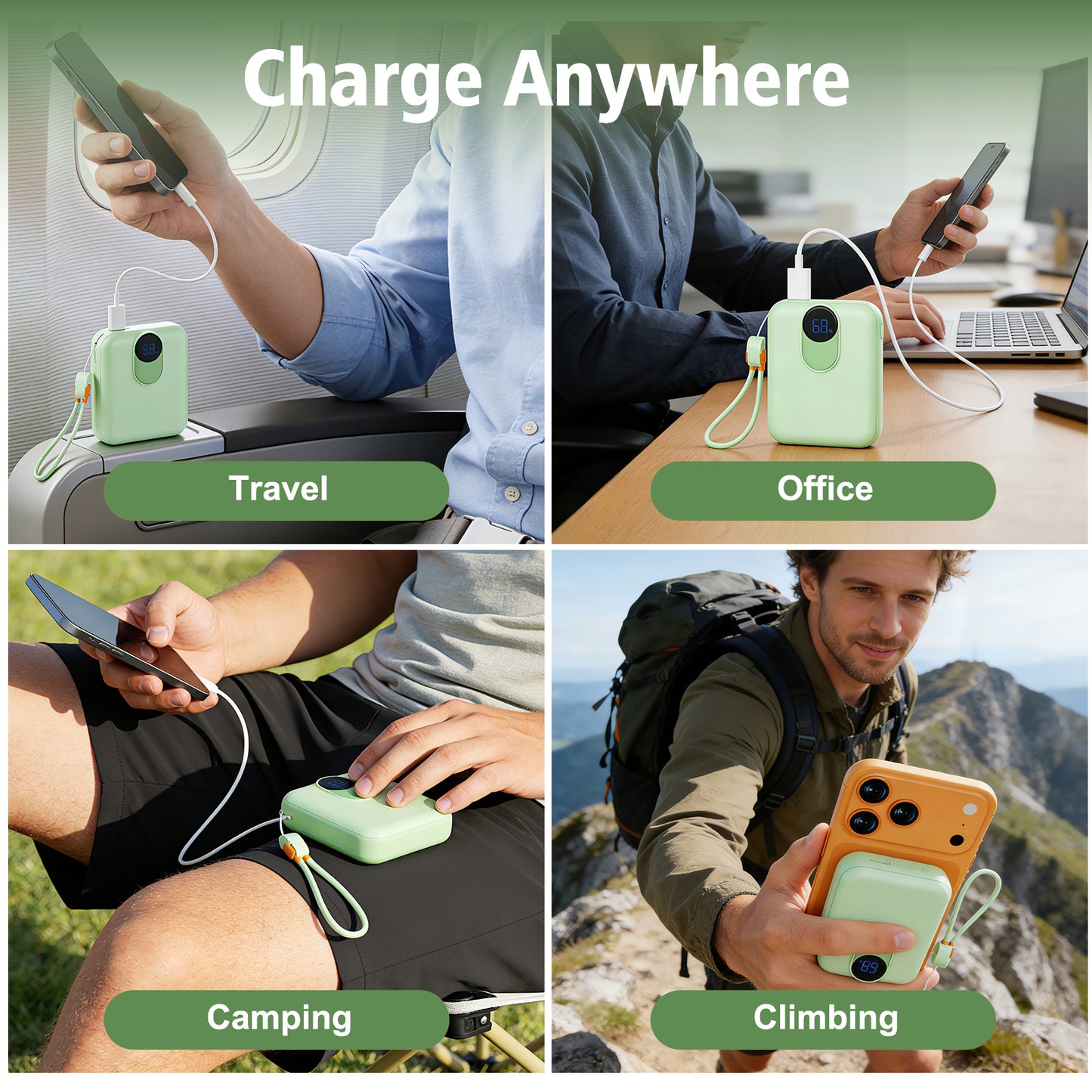 CATGOOD Magnetic Portable Charger, 10,000mAh Wireless Power Bank with USB-C Cable, Magnetic Battery Pack for iPhone 17/16/15/14/13/12 Series (Green)