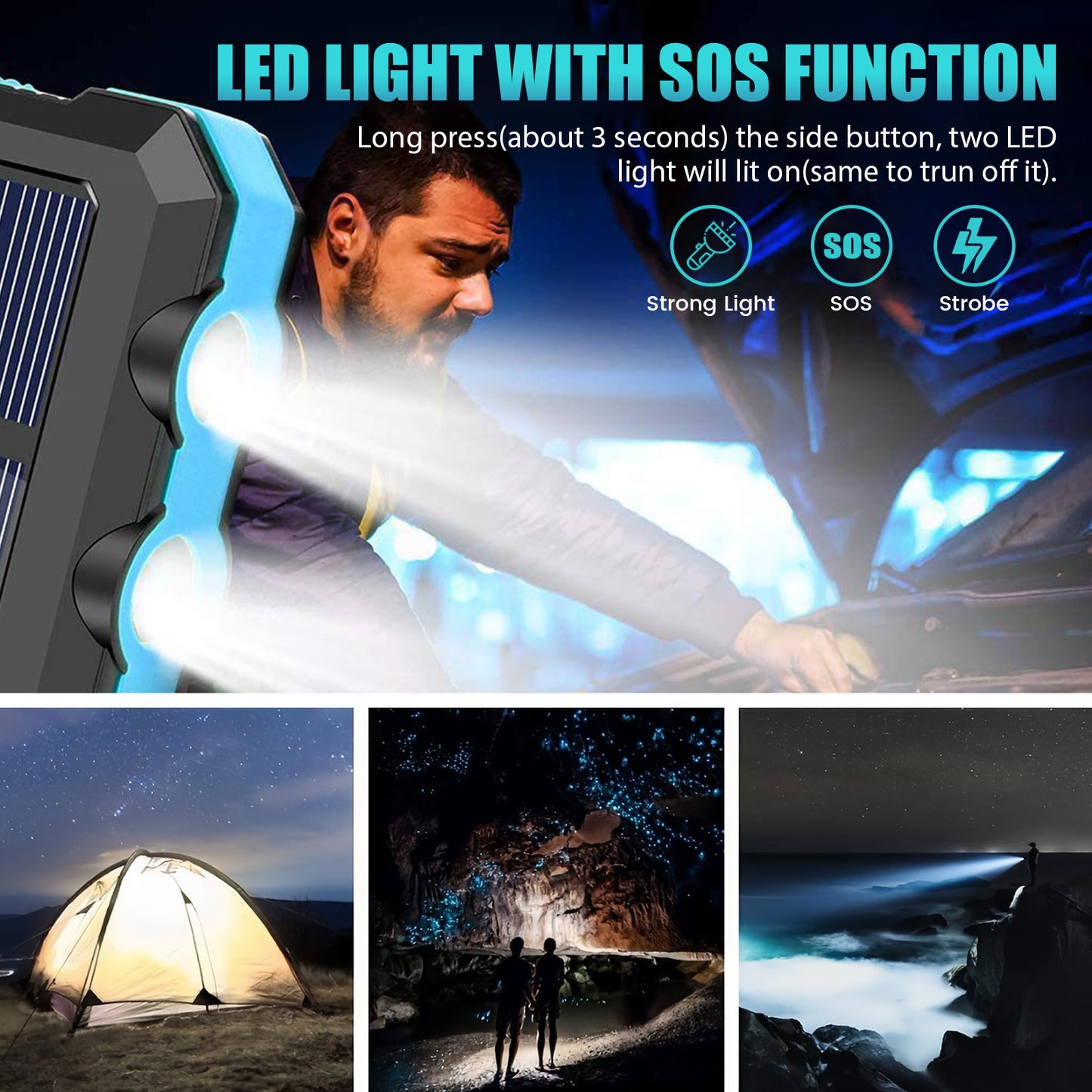CATGOOD 10000mAh Portable Solar Charger for iphone and Android Power Bank with Dual 5V USB Ports for Outdoor Camping Hiking(Blue)