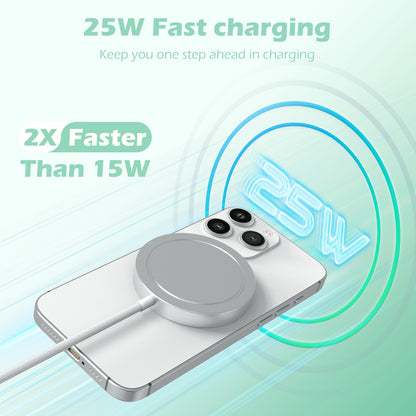 Wireless Charger, 25W Portable Charger Compatible with iPhone 17 16 15 14 13 12 Series, Magnetic Charging Pad Compatibe with AirPods 4 3 2 Pro, Phone Charger for Home Office Travel, White