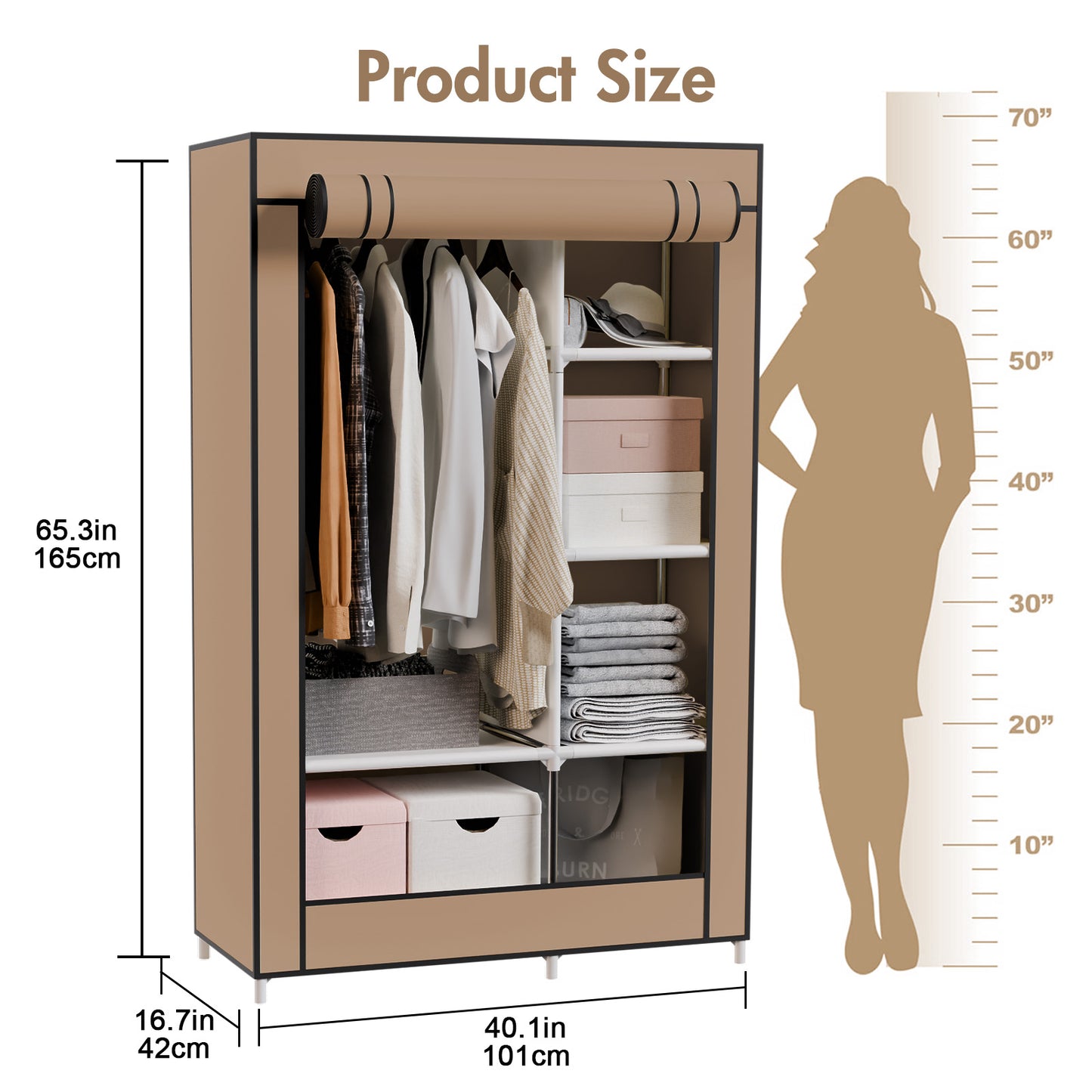 BAOKALER Closet Organizers and Storage, Hanging Closet Organization, Non-Woven Fabric Clothing Storage for Home Bedroom Living Room, Coffee