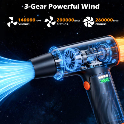 CATGOOD 260000RPM Cordless Compressed Air Duster with Brushless Motor, 3 Speeds Adjustable and Rechargeable, 6AH Dust Cleaner for Keyboard, Computer, Car, Outdoor, Air Bed