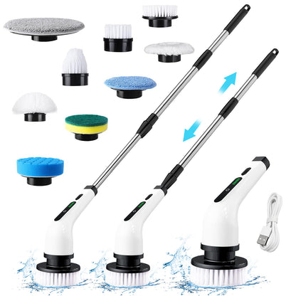 CATGOOD Power Scrubber 3 Adjustable Speeds, Electric Spin Scrubber, Cordless Cleaning Brush with 8 Replaceable Brush Heads, Adjustable & Detachable Long Handle