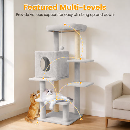 Sturdy Cat Tree: 40-Inch Indoor Cat Tower with Steps for Easy Climbing, Hiding Caves, Scratching Posts & Toys, Perfect for Big Cats