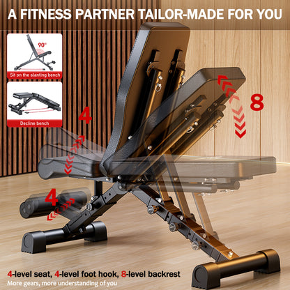 CATGOOD 8-in-1 Weight Bench, Foldable Workout Bench Capacity 1000lb, for Full Body Exercise, Adjustable Fitness Bench with Incline Decline Positioning, Home Gym Strength Training
