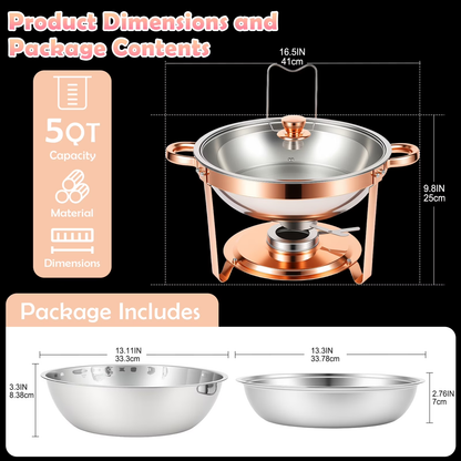CATGOOD Chafing Dishes for Buffet, 5.3QT Chafing Dish Buffet Set, Food Warming Trays for Buffet, for Home Parties, Christmas Gatherings, Catering Events, Rose Golden 4 Pack