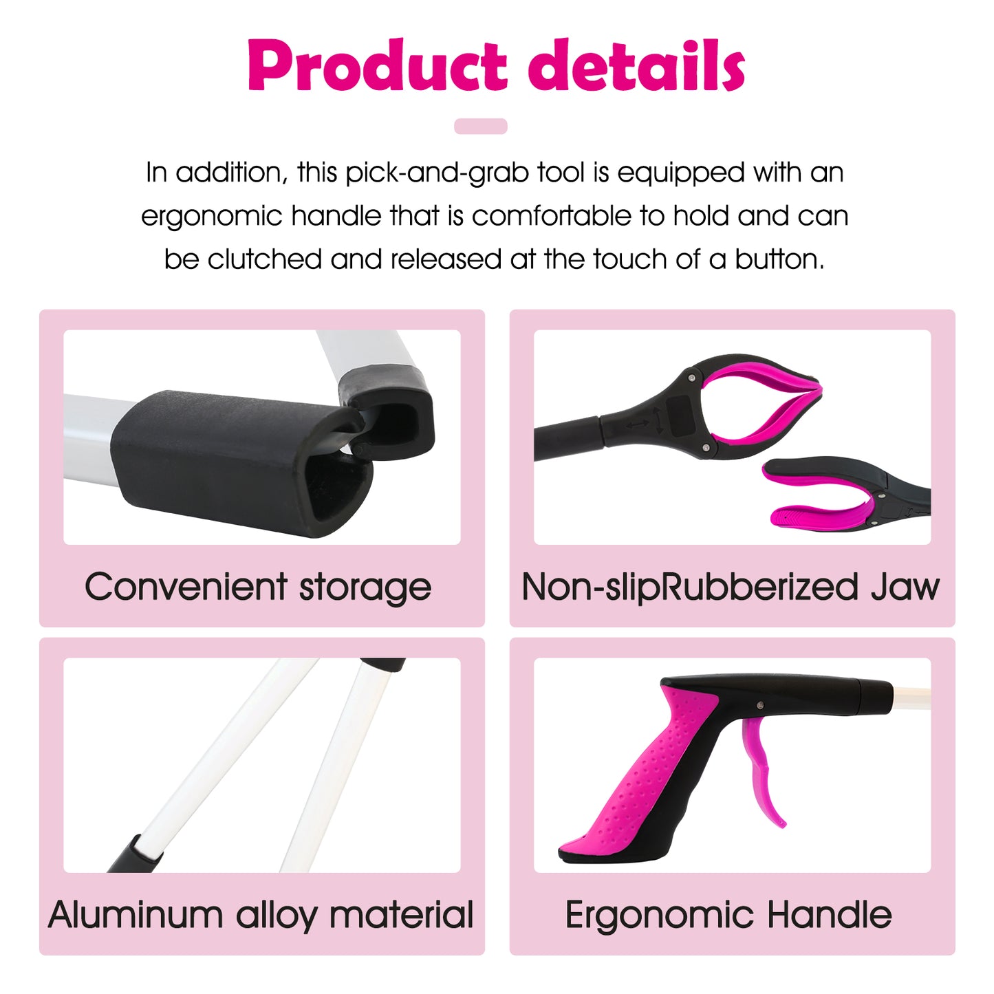 2Pcs 32 Grabber Reacher Tool, Foldable Grabber Reaching Tool, Purple