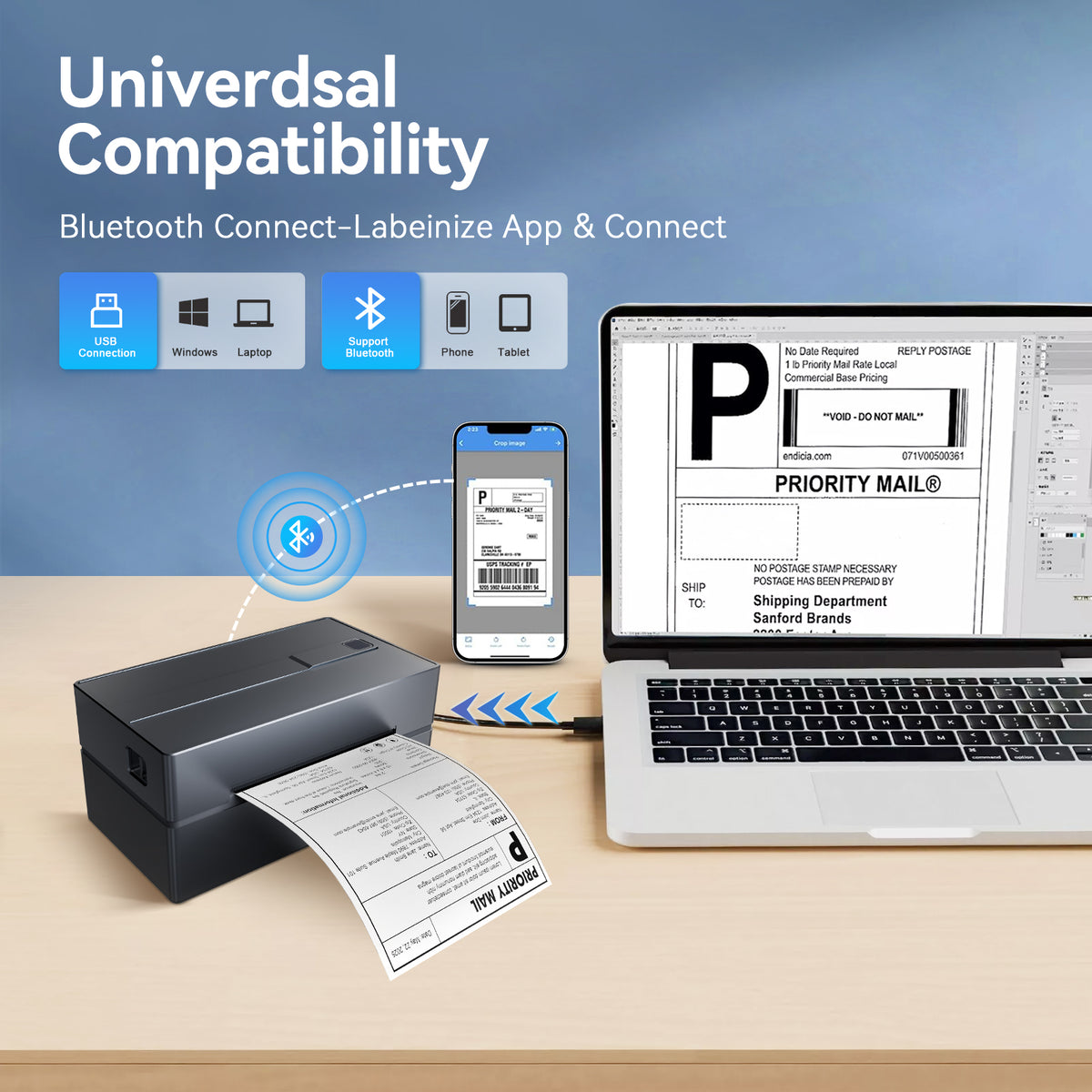 Label Printer Bluetooth 4x6 Thermal Wireless Shipping Label Maker for Packages, Compatible with Windows, iOS & Android, Ideal for Business & Home Sticker Printing