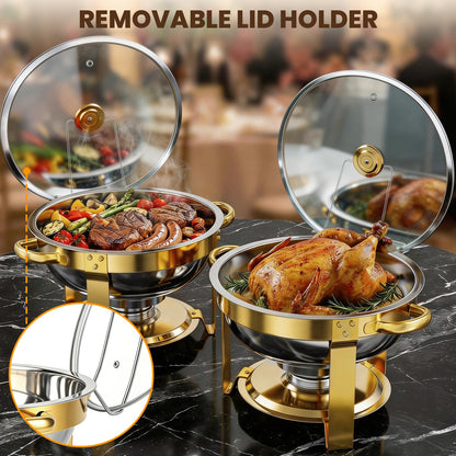 CATGOOD 1 Pack Chafing Dish Buffet Set, 5QT Stainless Steel Food Warmer with Glass Lid & Holder, Premium Stainless Steel Construction, Food-Grade Safe, Efficient Heat Retention for Parties, Weddings