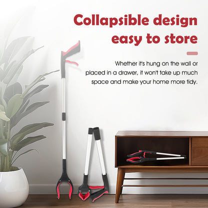 2Pcs 32'' Grabber Reacher Tool, Foldable Grabber Reaching Tool, Lightweight Trash Picker Upper Tool for Elderly with Anti-Slip Rotating Rubber Gripper,Red