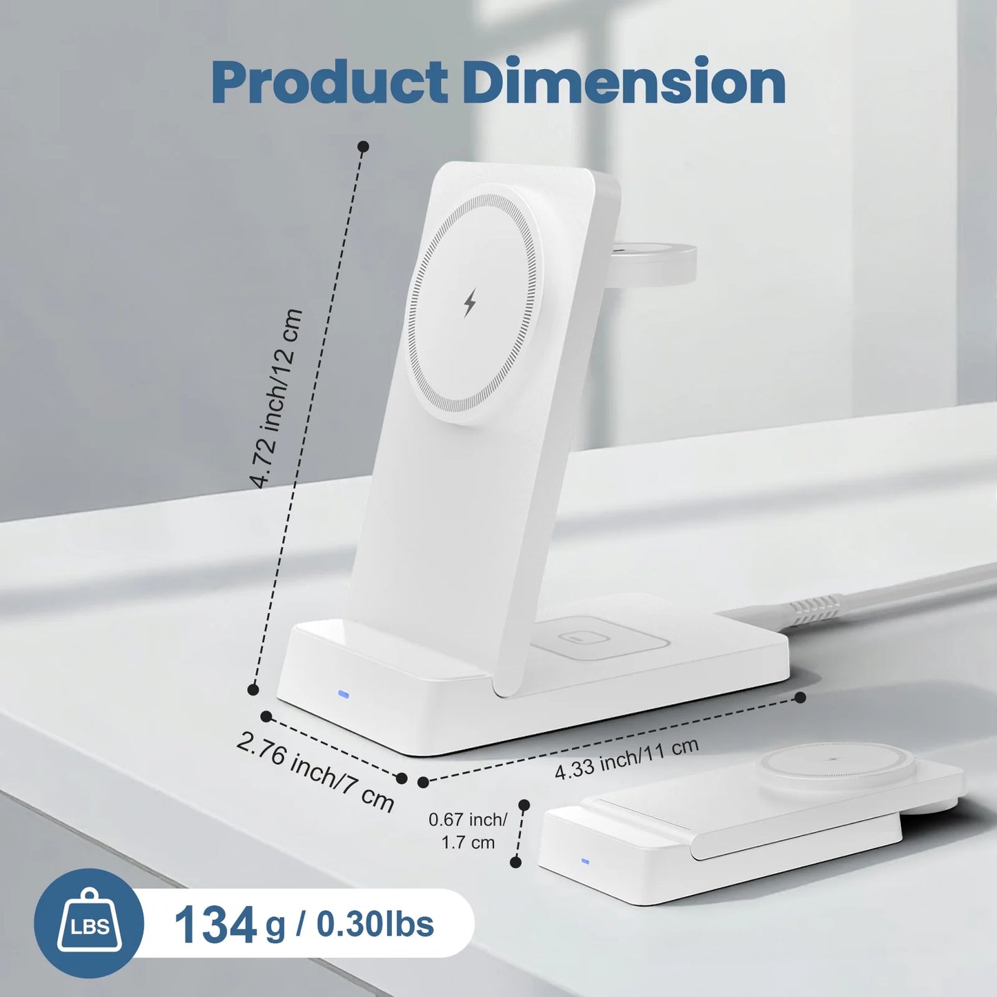 Magnetic Wireless Charger,3 in 1 Portable Charger Charging Station Compatible for iPhone 17 16e 16 15 14 13 12 11 X Pro Max & iWatch-Wireless Charging Dock for AirPods 4 3 Pro,White