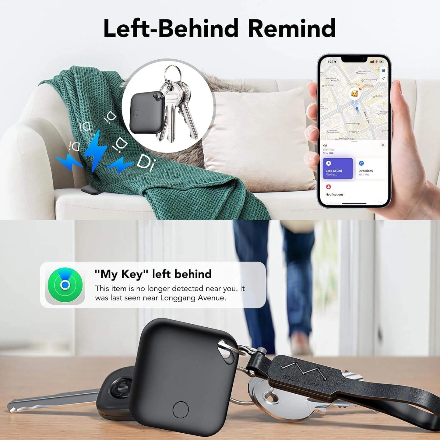 Bluetooth Tracker, Smart Air Tracker Tags,Key Finder and Item Locator Compatible with Apple Find My (iOS Only),Wireless Smart Tracker Tag for Keys/Luggage/Wallet,4-Pack,Black