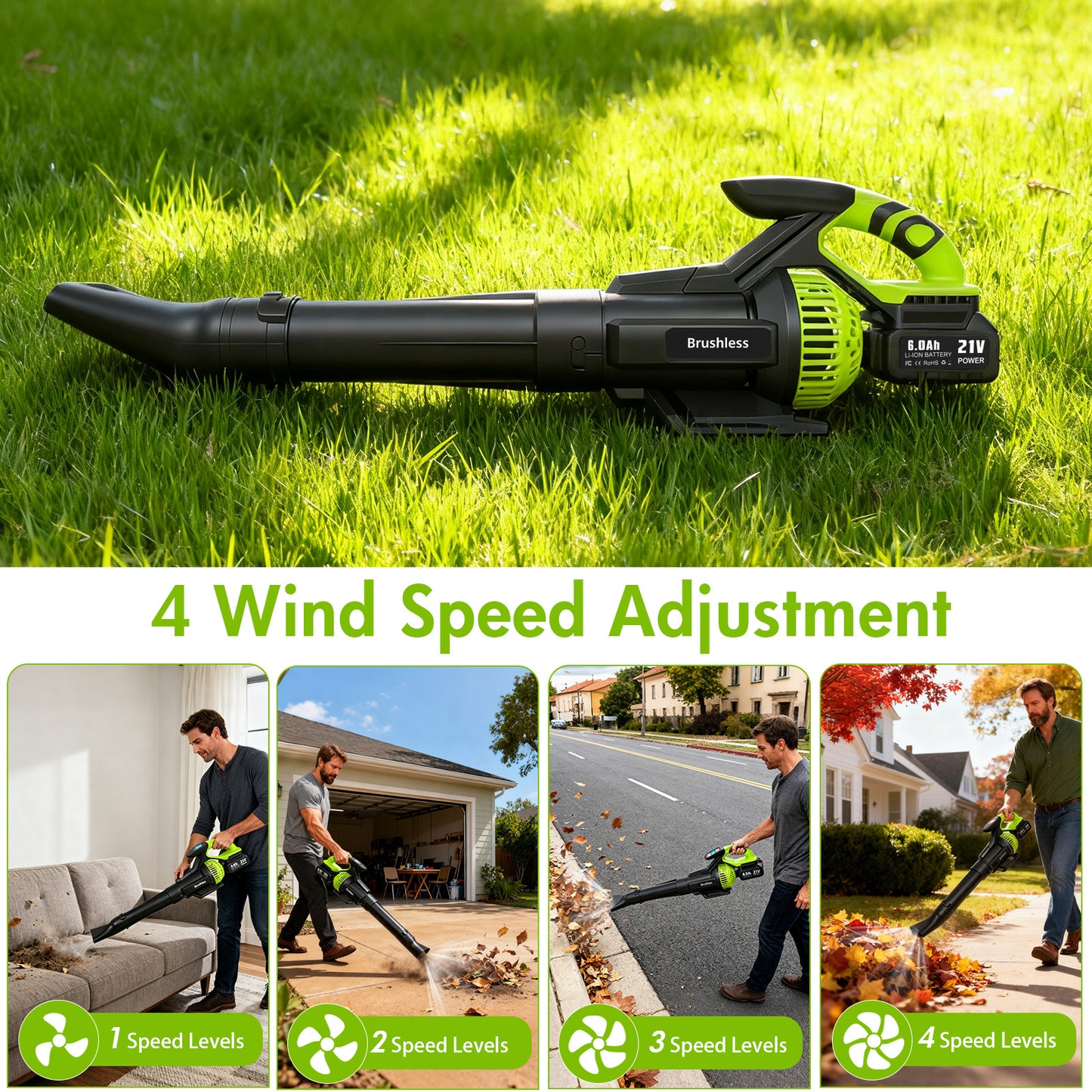 BAOKALER Brushless Leaf Blower Cordless with 6 Ah Battery, 4 Speed Modes Up to 700CFM, Leaf Blower with Detachable Tube and Digital Display
