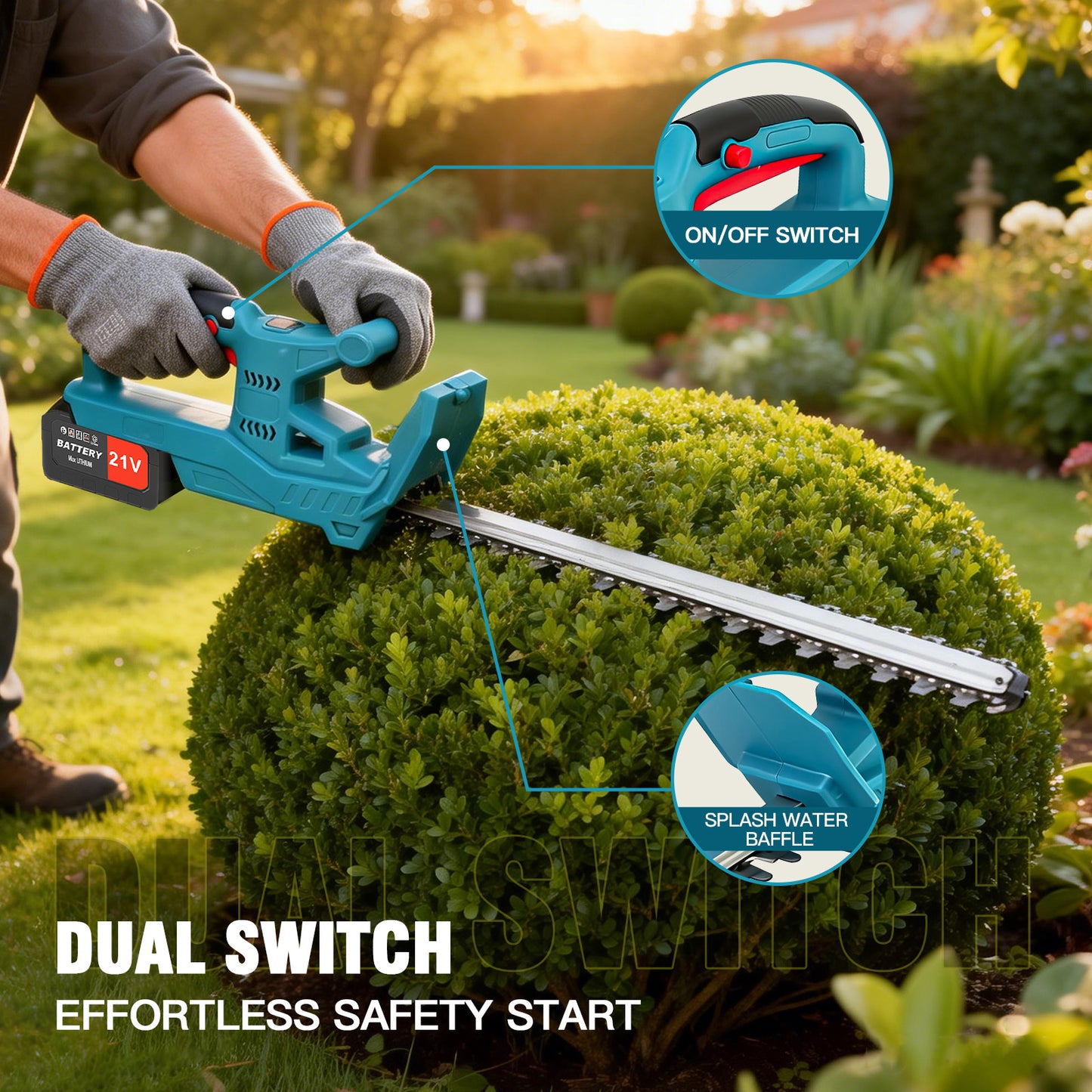 Baokaler 21V Cordless Hedge Trimmer, 20 Inch Hedge Trimmer for Bush Shrub Cutting, 3.0 AhBattery and Charger Included