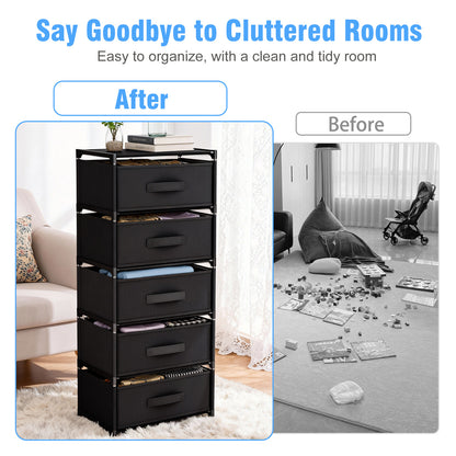 BAOKALER Fabric Dressers for Bedroom with 5 Drawers, Multifunctional Bedroom Storage Cabinet Drawers for Clothes, Small Dresser for Living Room, Hallway, Black