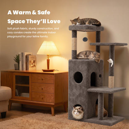 50-inch Cat Tree for Large Cats - Tall Cat Tree Tower with Sisal Scratching Posts & Dangling Toys for Indoor Cats , Dark Gray