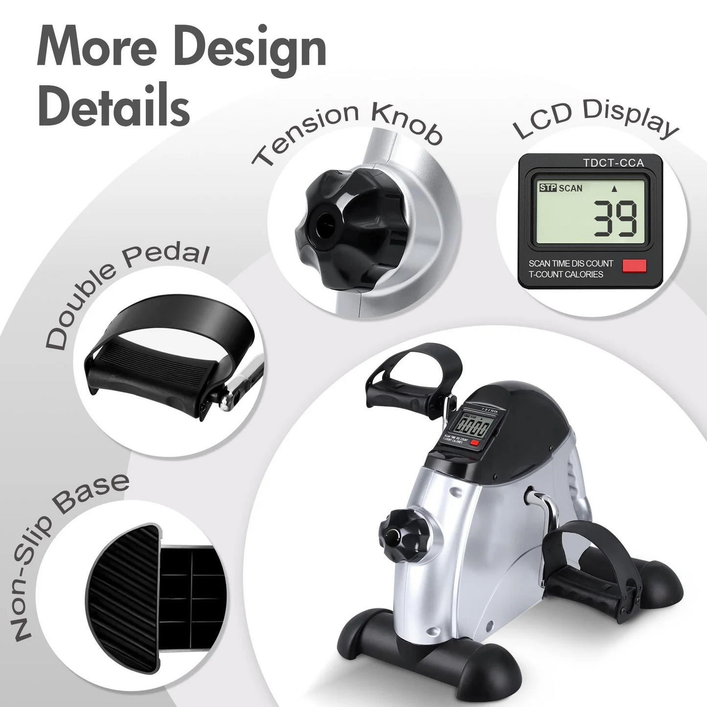Under Desk Bike Pedal Exerciser, Mini Exercise Bike for Arm/Leg Exercise, Pedal Exerciser for Seniors with LCD Display