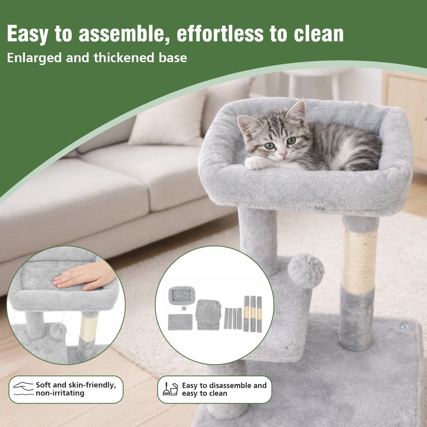 Cat Tree, Multi-Level Cat Tree Tower, Indoor Activity Center with Sisal Scratching Posts, Condos, Plush Perches, Hanging Cat Toys, Gray