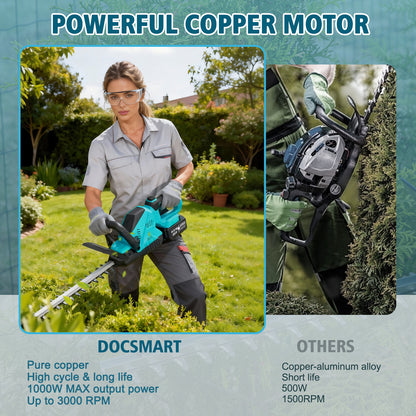 Baokaler 22" Cordless Hedge Trimmer, 21V Dual Action Blade Electric Bush Shrub Trimmer, 4.0Ah Battery & Charger, Blue