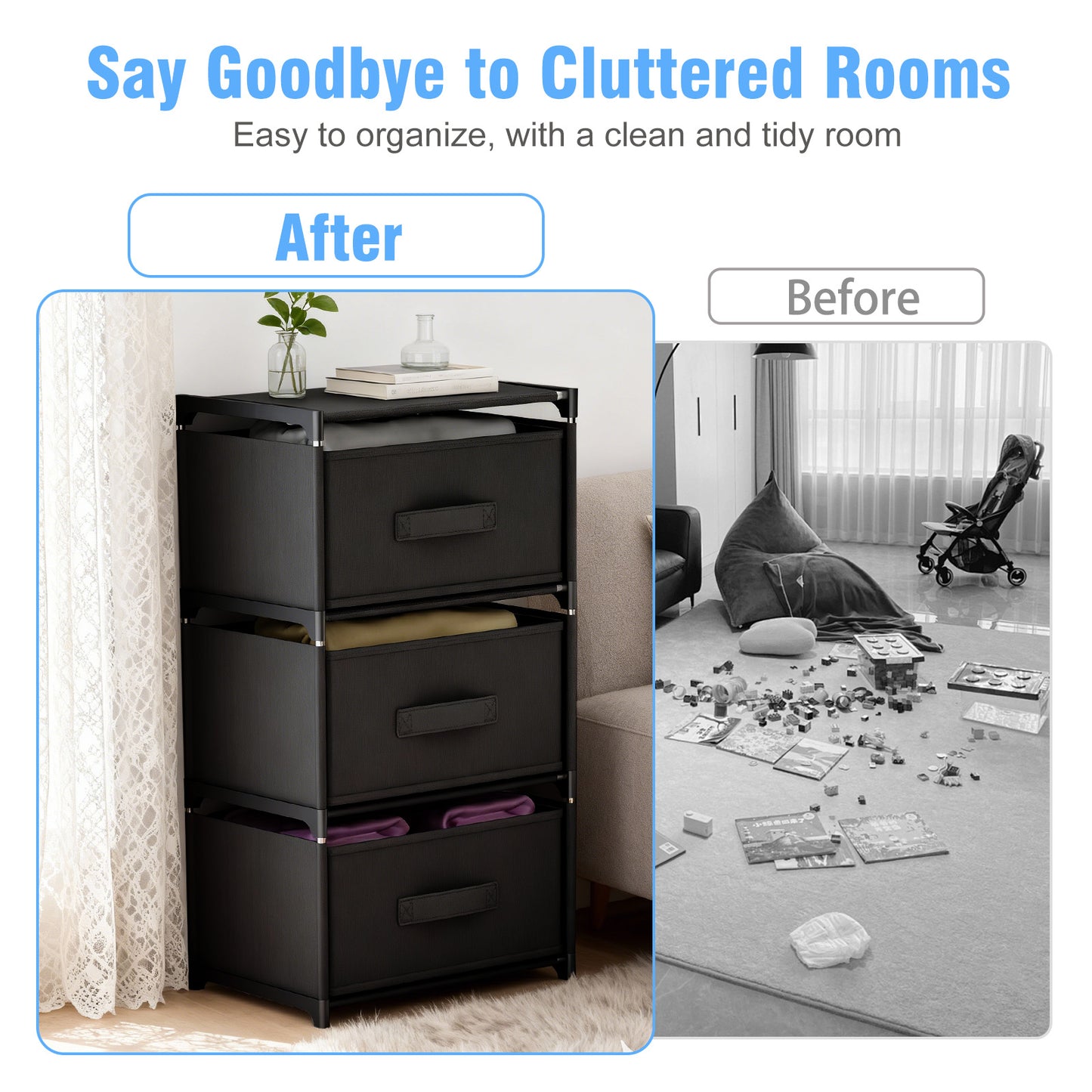 BAOKALER Fabric Dressers for Bedroom with 3 Drawers, Multifunctional Bedroom Storage Cabinet Drawers for Clothes, Small Dresser for Living Room, Hallway, Black